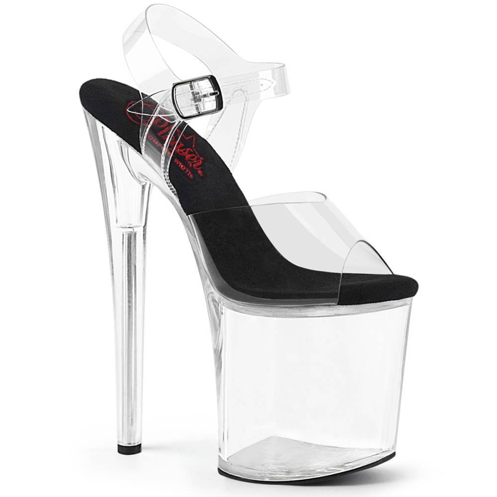 Pleaser - NAUGHTY808 Sandale à bride à la cheville, Pole dance chaussures - Noir/Transparent Product image